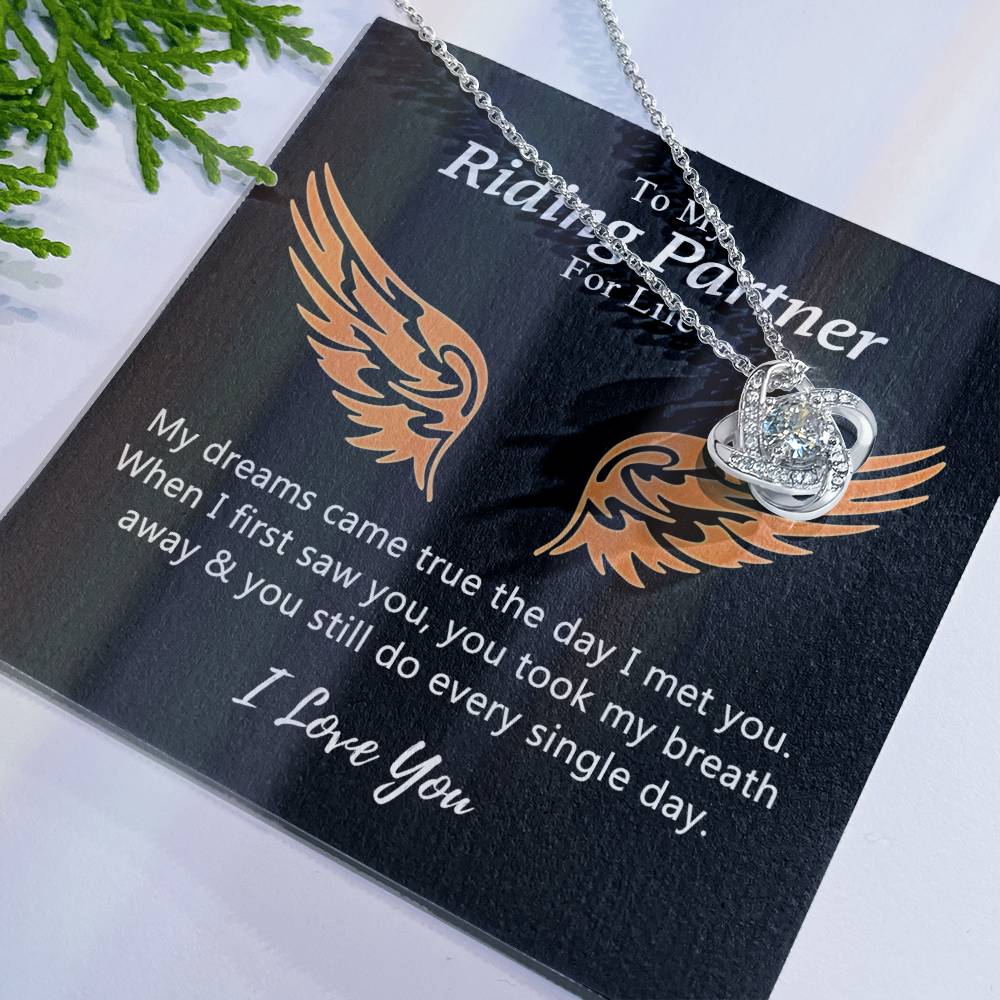 To My Riding Partners For Life Necklace, Gift Necklace For Motorcycle Wife, Love Knot Necklace Gift For Biker Wife, Necklace Gift for Girlfriend, Wife on Valentines Day, Romantic Gift Neklace Birthday