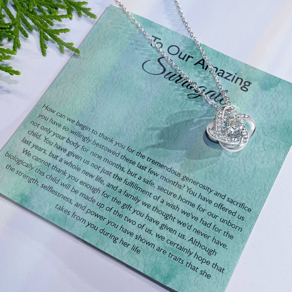 Surrogate Gift Necklace, Surrogate Thank You Gift Love Knot Pendant, Surrogate Appreciation Gift, Surrogate Love Knot Necklace, Surrogate Pregnancy Gift, Love Knot Necklace Message Card And Box Gift