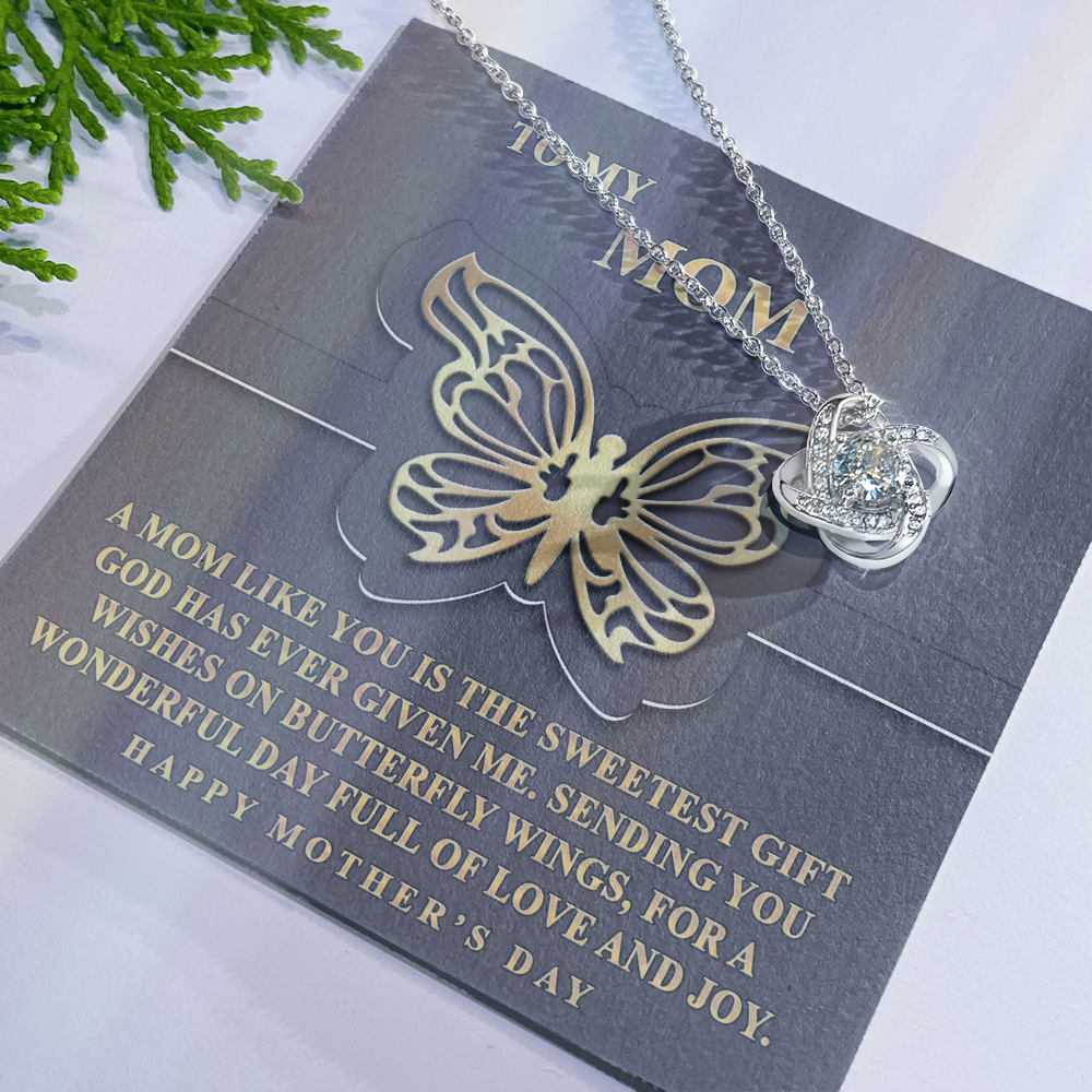 Butterfly Mom Gift Necklace, To My Mom Love Knot Necklace From Dayghter, Happy Mother's Day Necklace Gift For Mom, Mother And Daughter Gift Necklace To Mom On Mother's Day, Jewelry Gift For Women