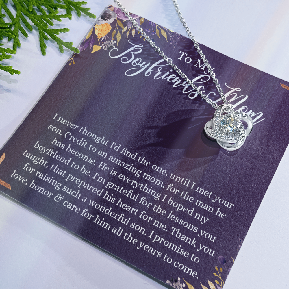 To My Boyfriend's Mom Necklace, Thank You For Raising Man Necklace Gift For Her, Gift To Boyfriend's Mom On Mothers Day Birthday, Christmas, Love Knot Gift for Bf Mom, Jewelry For Women Girlfriend's