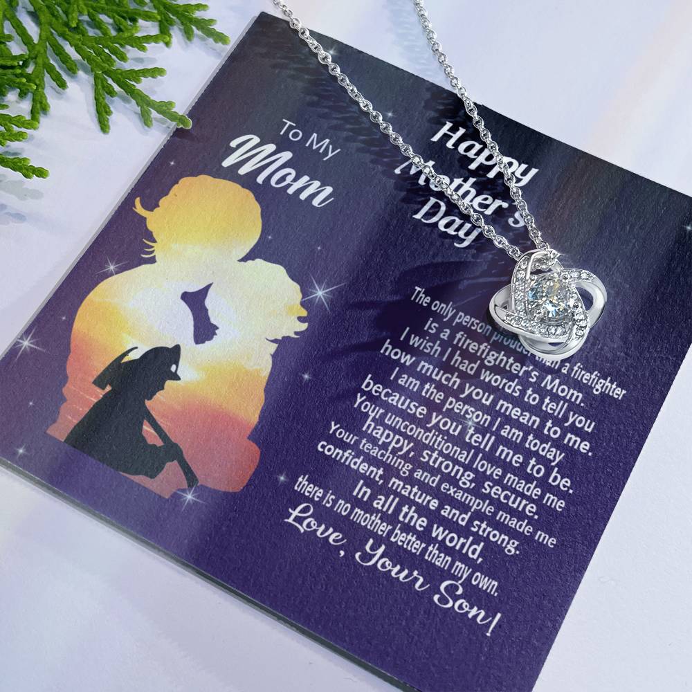 Firefighter's Mom Gift Necklace, Happy Mother's Day Necklace Gift For Mom, To My Mom Love Knot Necklace From Son Firefighter Necklace Gift For Mom Mother And Son Gift Necklace Jewelry Gift For Women Love Knot Necklace 6323