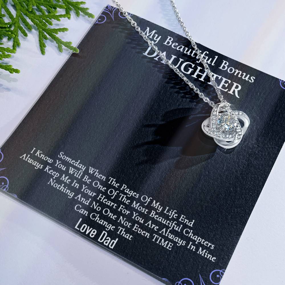 To My Beautiful Bonus Daughter Gift Necklace From Parent to Daughter Gift Necklace Pendant, Bonus Daughter Love Knot With Message Card & Gift Box On Birthday Christmas Anniversary Graduation Gift