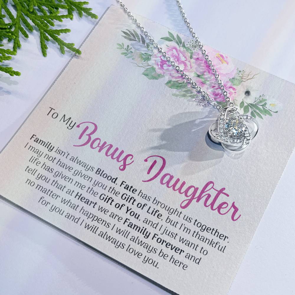 To My Beautiful Daughter Love Knot Necklace with Message Card and Gift Box, Jewelry Pendant Gift for Girls, Little Girl, Daughter Mom Birthday Gift for Daughter Jewelry for Girls, Little Girl