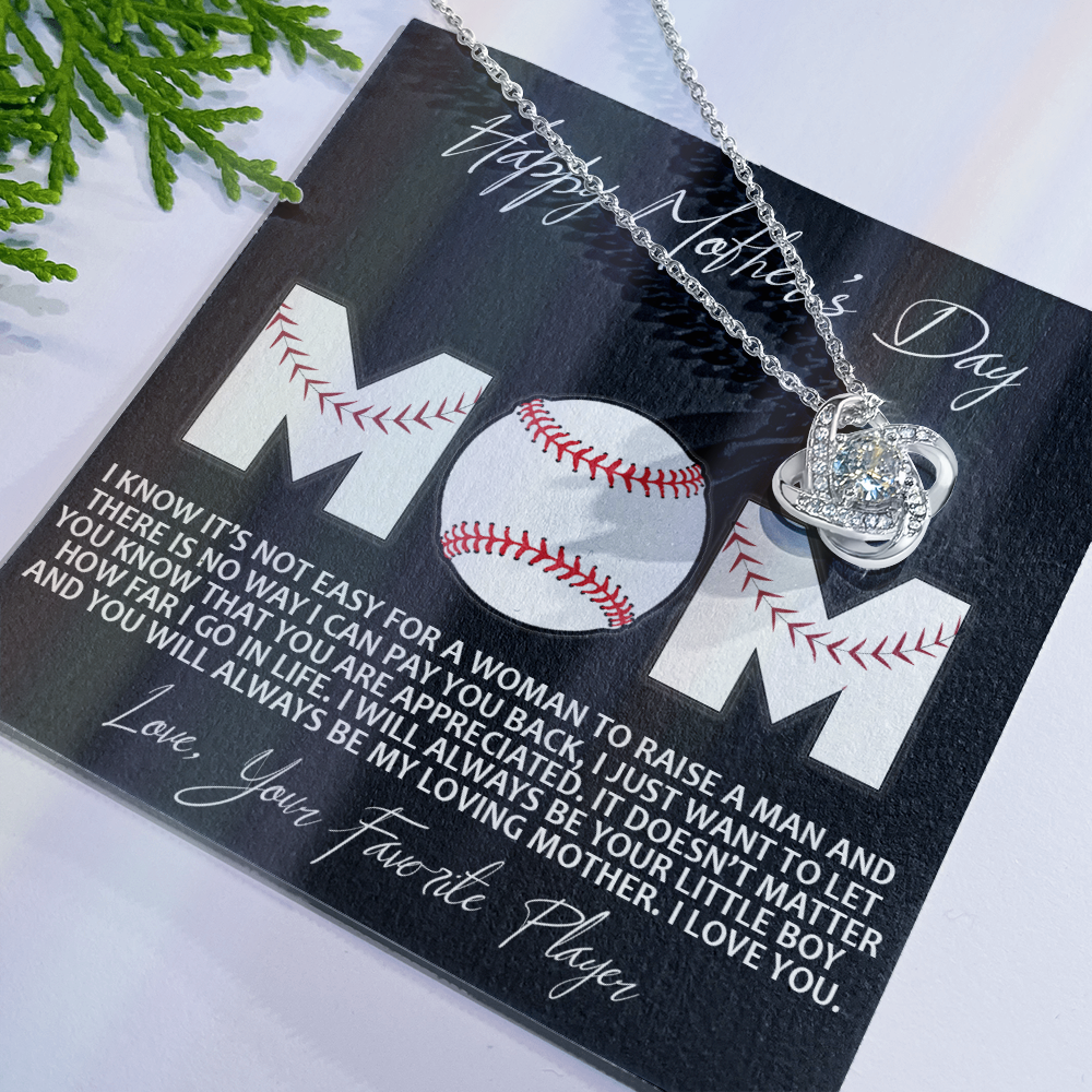 Baseball Mom Gift Necklace, To the Best Baseball Mom Necklace From Daughter, Favorite Player Necklace Gift For Mom, Baseball Mom Love Knot Necklace Jewelry Gift For Women Happy Mother's Day Necklace