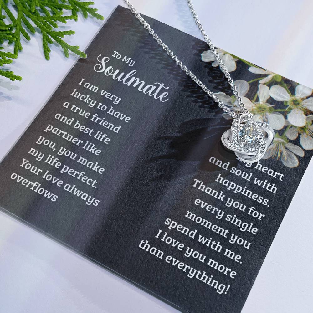 To My Soulmate Necklaces From Husband, Boyfriend, Necklace For Soulmate, Love Knot Pendant Gift For Soulmate On Birthday Wedding Day Christmas Jewelry Gift For Women, Cubic Zirconia Necklace