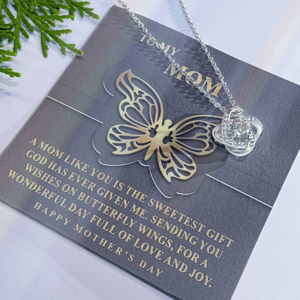 Butterfly Mom Gift Necklace, To My Mom Love Knot Necklace From Dayghter, Happy Mother's Day Necklace Gift For Mom, Mother And Daughter Gift Necklace To Mom On Mother's Day, Jewelry Gift For Women