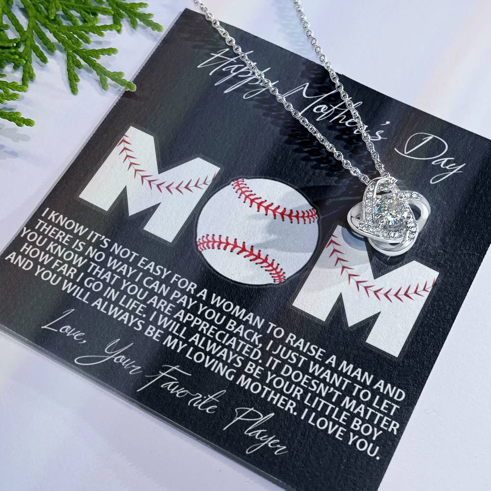Baseball Mom Gift Necklace, To the Best Baseball Mom Necklace From Daughter, Favorite Player Necklace Gift For Mom, Baseball Mom Love Knot Necklace Jewelry Gift For Women Happy Mother's Day Necklace Love Knot Necklace 6323