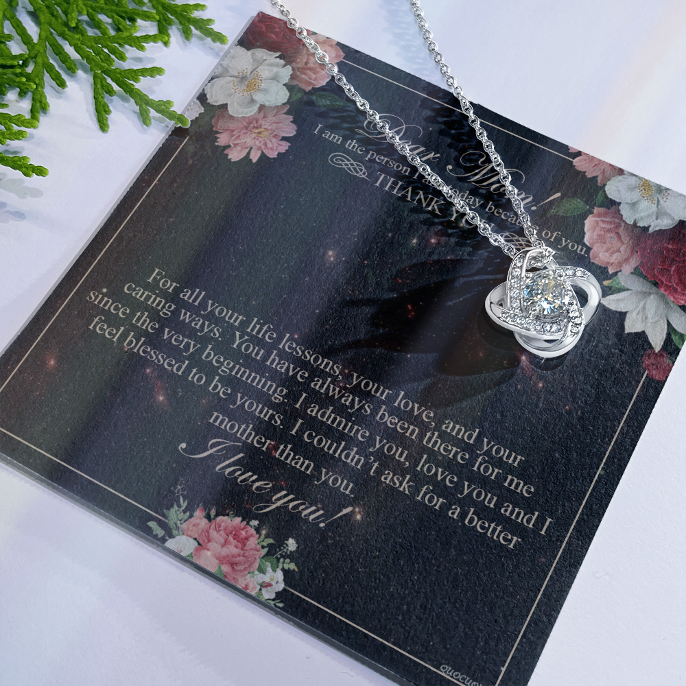 Meaningful Gift To Mom, Thank You Card For Mom, To My Mom Necklace From Daughter, I Love You Necklace For Mom, To Mom Love Knot Necklace, Jewelry For Mom On Birthday Gifts Mothers Day, Anniversary