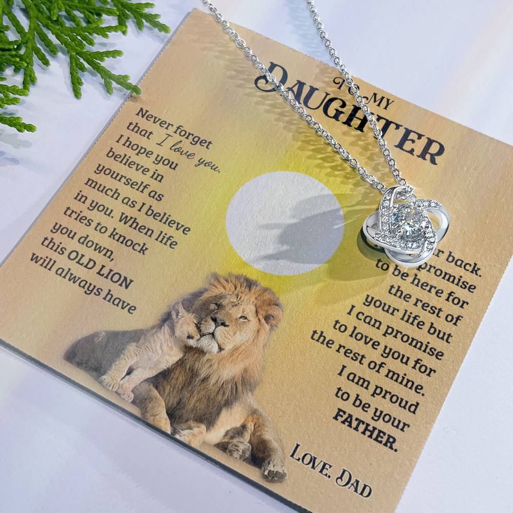 Daughter Gifts From Dad, To My Daughter Lion Dad And Daughter Necklace, Love Knot Necklace Birthday Gift for Daughter From Dad, Christmas Graduation Gift Jewelry Gift For Girls Little Girl Necklace