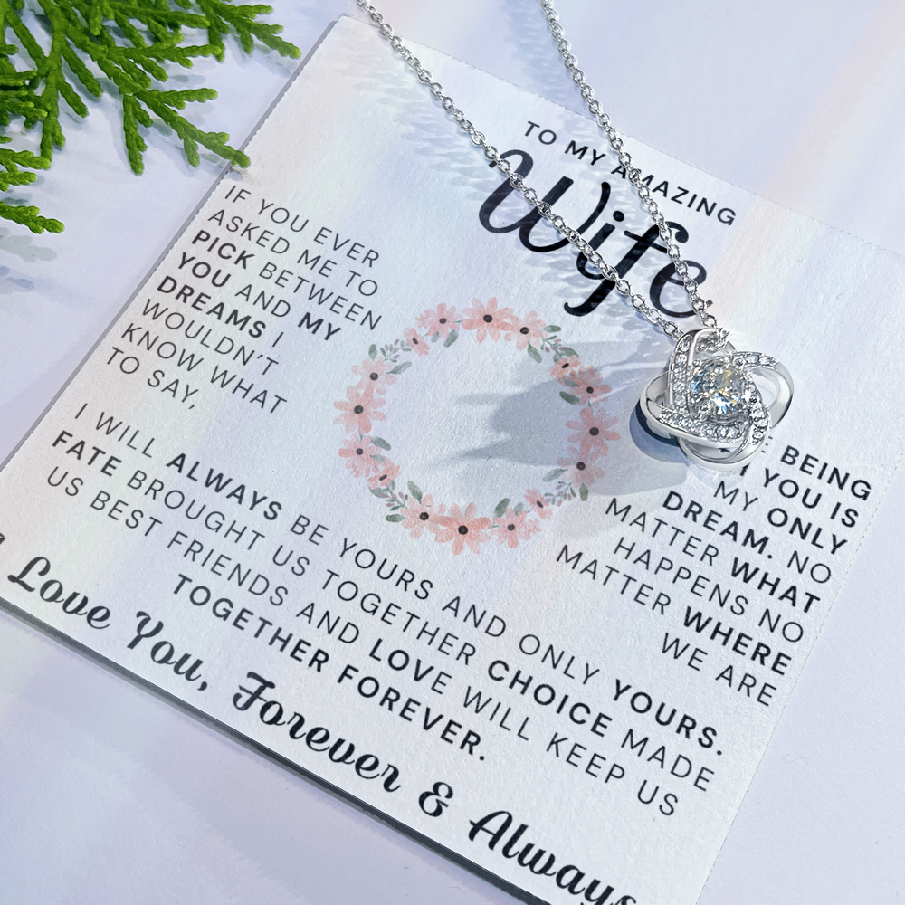 To My Amazing Wife Necklace From Husband, Gift Necklace For Wife, Soulmate, Girlfriend Necklace Gift On Valentine's Day Anniversary, Husband To Wife Love Knot Pendant Gift From Husband, Boyfriend