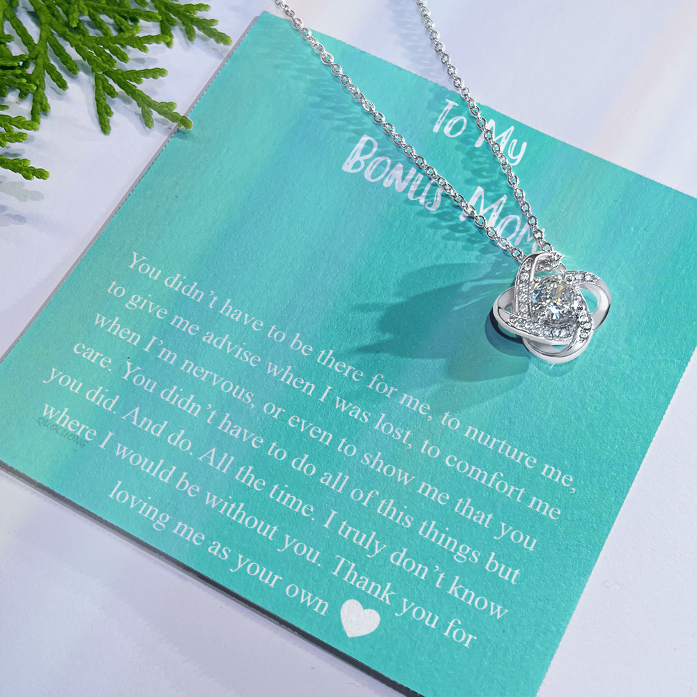 To My Bonus Mom Necklace From Bonus Daughter, Bonus Mom Gift Necklace, Jewelry For Her, Thank You For Loving Mom Necklace Gift On Mothers Day, Anniversary, Birthday Gift Love Knot Pendant For Her