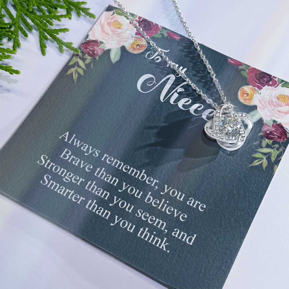 To My Niece Pendant Gift Necklace From Aunt, Niece Confirmation, Niece Birthday With Message Card and Gift Box Niece Necklace Gift from Aunt or Uncle You Are Braver, Smarter, Stronger Jewelry