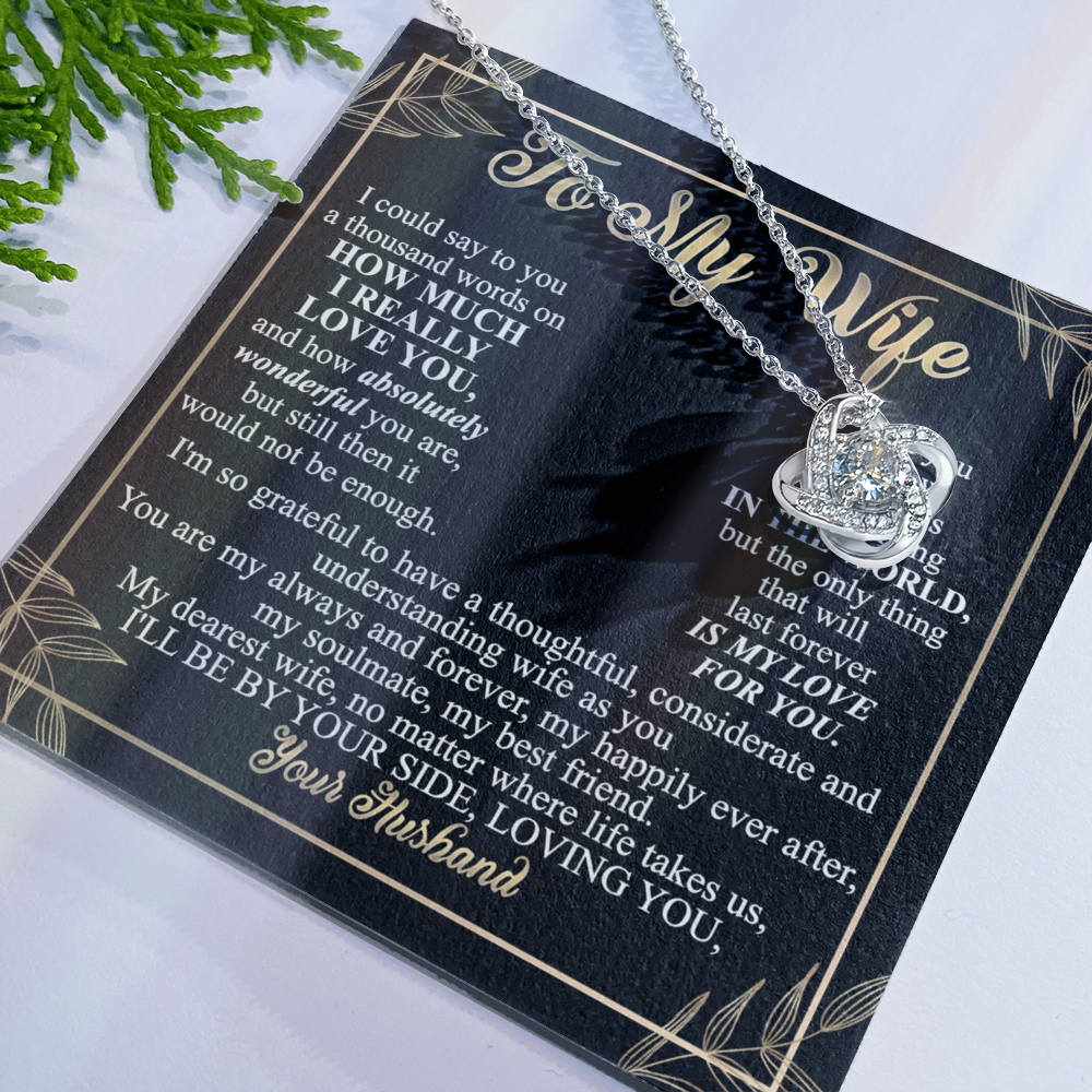 Wife Necklace Gift From Husband To My Wife Love Knot Pendant Valentines Day Anniversary Jewelry with Message Card and Gift Box Gift for Wife, Jewelry Gift For Women, Necklace Gift Set for Wife