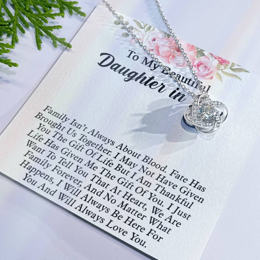 To My Beautiful Daughter In Law Love Knot Necklaces From Mother In Law With Box Card, Daughter Love Knot Chain Pendant, Jewelry For Girls On Birthday Gift Graduation Gift For Daughter From Parent