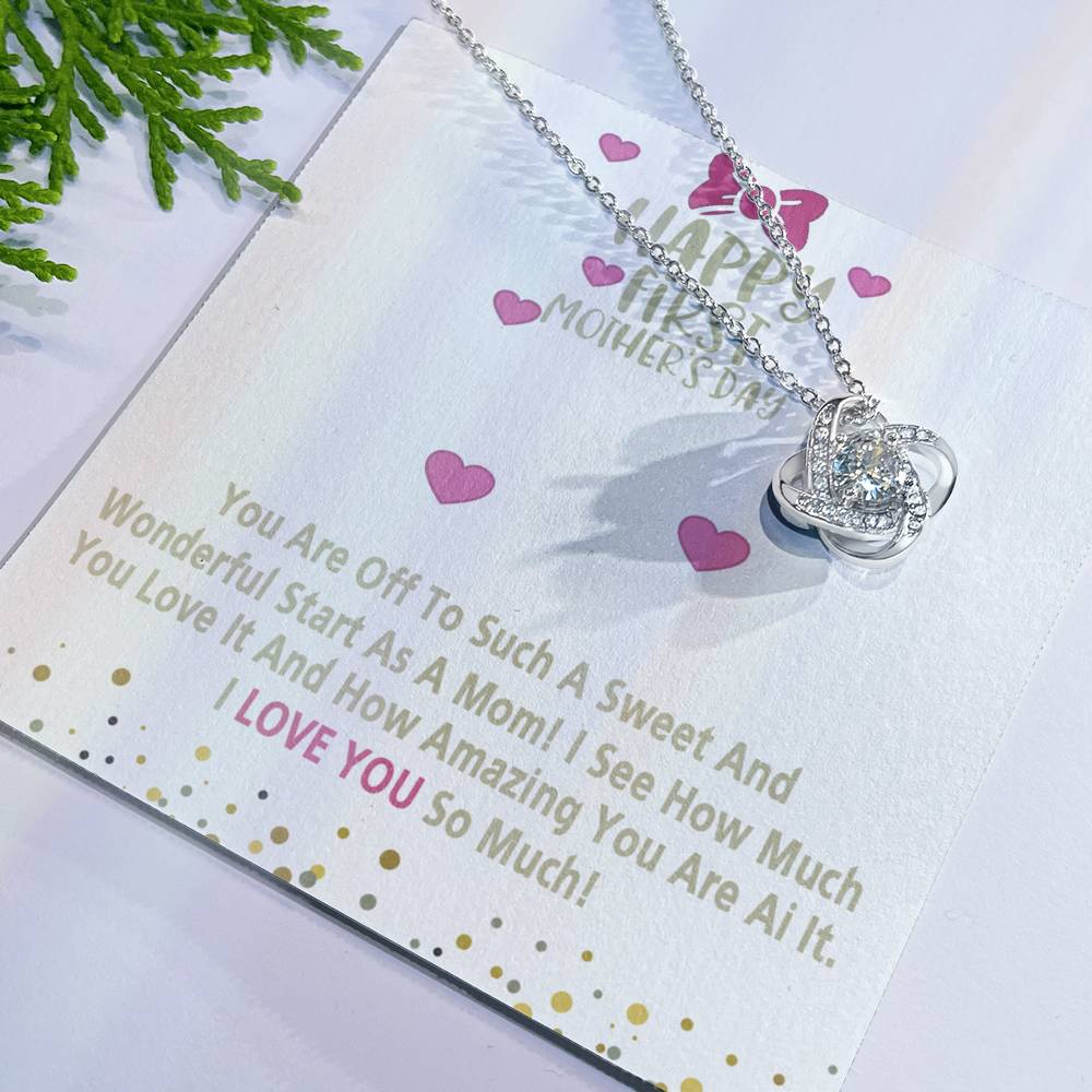 Happy Morther's Day Necklace, To My Mother Lovev Knot Necklace Gift Form Daughter, First Mother Day Necklace Gift, Mother And Daughter Gift Necklace For Mother Gift Necklace Jewelry Gift For Women Love Knot Necklace 6323