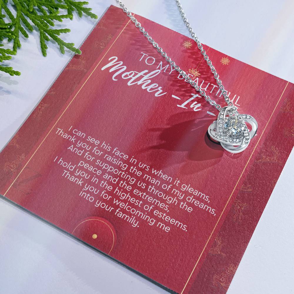 To My Beautiful Mother In Law Necklace, Gift Love Knot Necklace To My Beautiful Mother-in-law From Daughter Son To Mom Mother In Law Pendant Christmas Necklace Gift For Mother In Law Gift Necklace
