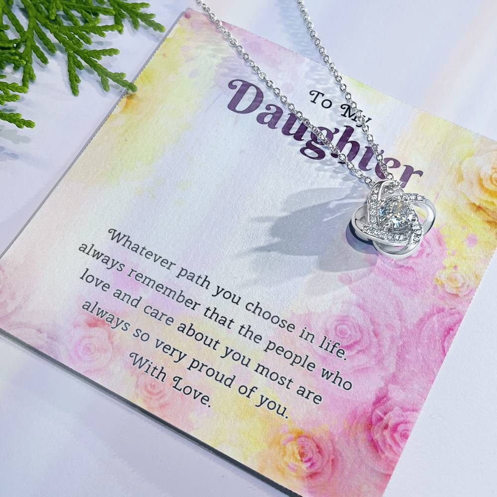To My Daughter Love Knot Necklace From Paren, Flower Daughter Gift Necklace, Mother And Daughter Love Knot Necklace, Daughter Gift Necklace From Father, Mother To Daughter Jewelry Gift For Girls