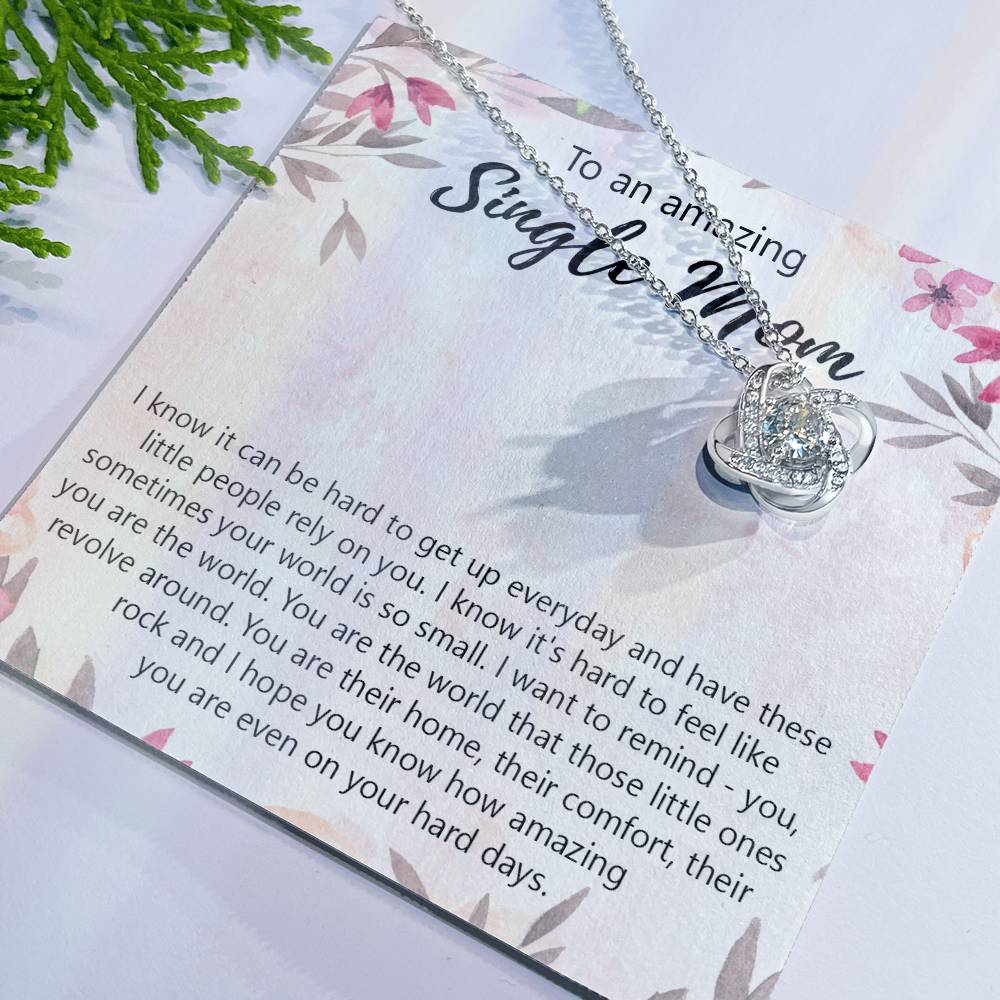 Single Mom Gift Necklace, To An Amazing Single Mom Love Knot Necklace Gift From Daughter In Law, Mother And Daughter Gift Necklace Personalized Gift Pendant, Love Knot Necklace Gift For Mom Penda