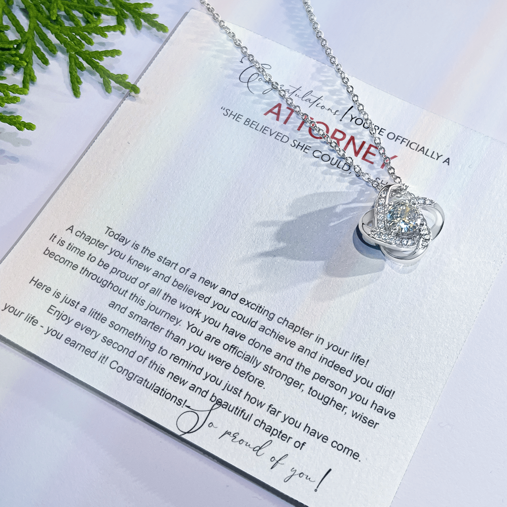 Attorney Graduation Gift Necklace Doctoral Degree, JD Graduation Gift, Law Student Gift, New Attorney Necklace Graduation Congrats Graduation Love Knot Necklace Gift For Daughter Granddaughter, Niece