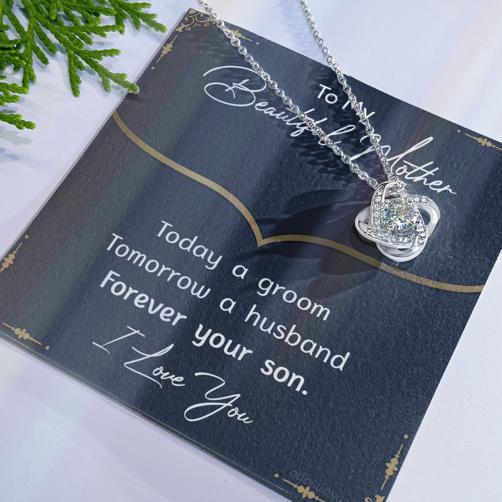 To My Mom Necklace From Son, Mother's Day Necklace Gift For Her, Beautiful Mother Love Knot Necklace Gift For Mom Bonus Mom On Mothers Day, Anniversary, Birthday, Mother And Son Jewelry For Mother