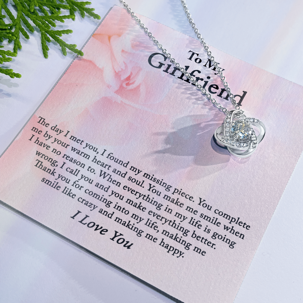 To My Girlfriend Necklace From Boyfriend, Husband, Gift Necklace For Girlfriend Love Knot Pendant Gift For Girlfriend, Soulmate Necklace To Girlfriend Jewelry Gift For Girls Making Me Smile Necklace