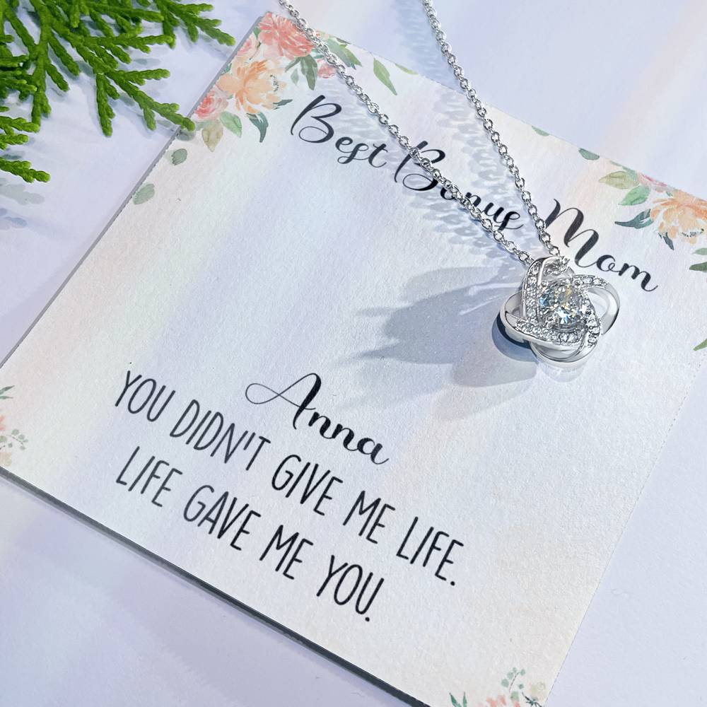 Personalized Necklace Gift For Mom, Best Bonus Mom Love Knot Necklace From Daughter, Birthday Gift Necklace Gift For Bonus Mom, Jewelry Gift For Women, Mother In Law Gift On Mother's Day Necklace