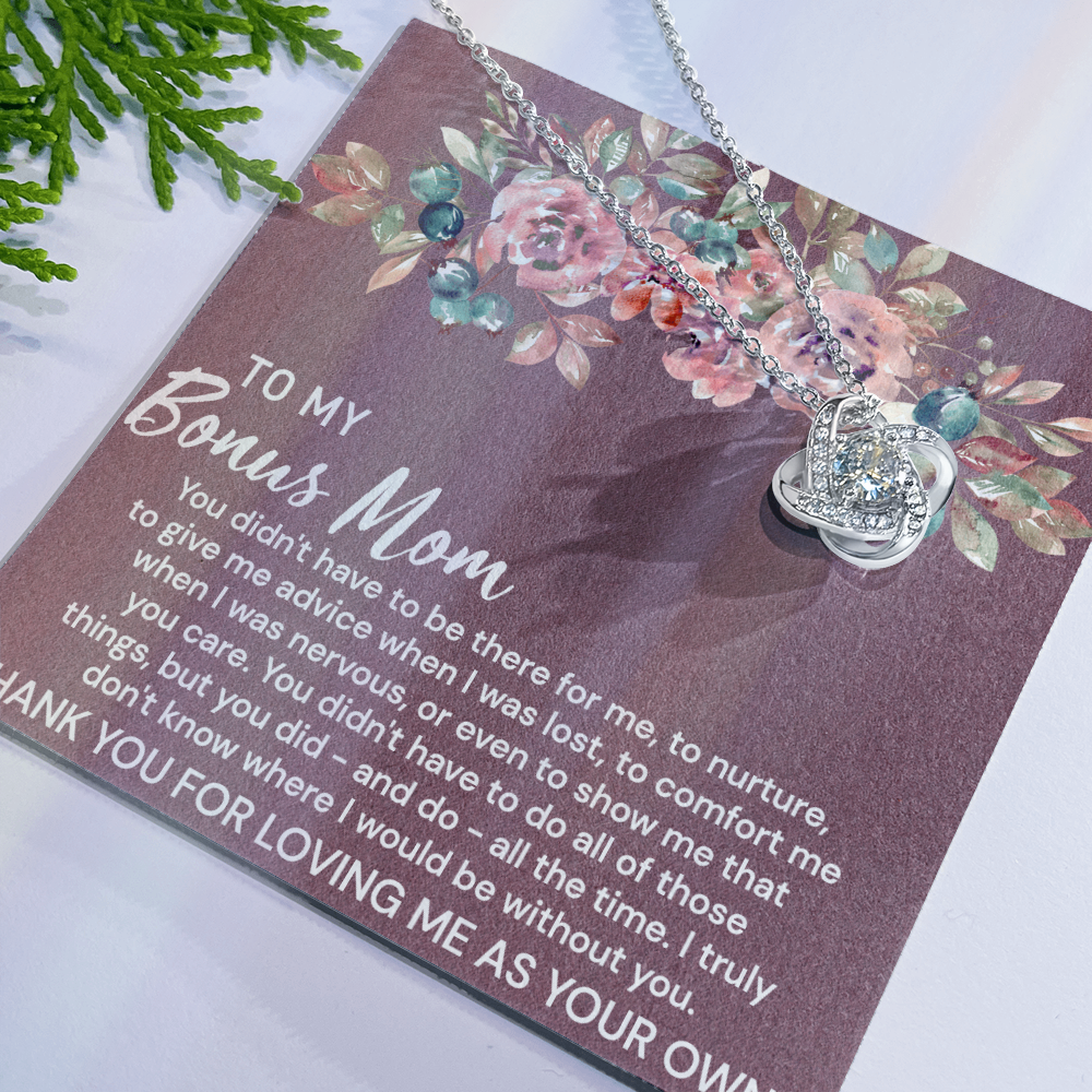 To My Bonus Mom Necklace From Bonus Daughter, Bonus Mom Gift Necklace, Bonus Mother Jewelry For Women, Thank You For Loving Me As Your Own Necklace Gift For Mom On Mothers Day, Anniversary, Birthday