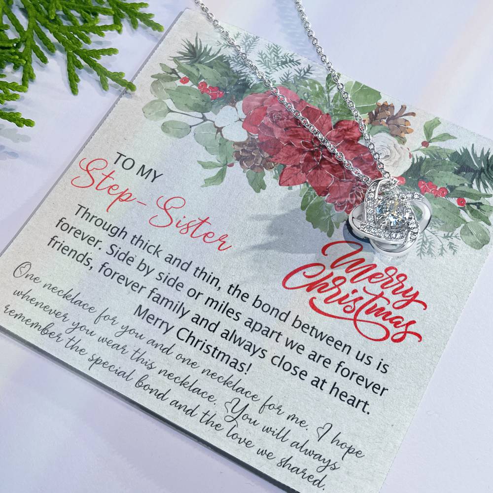To My Step Sister Love Knot Necklace From Brother, Best Friend Pendant Inspirational Gift Necklace For Step Sister, Jewelry Gift For Girls, Women Bonus Sisters Gift Necklace, Necklace For Sister