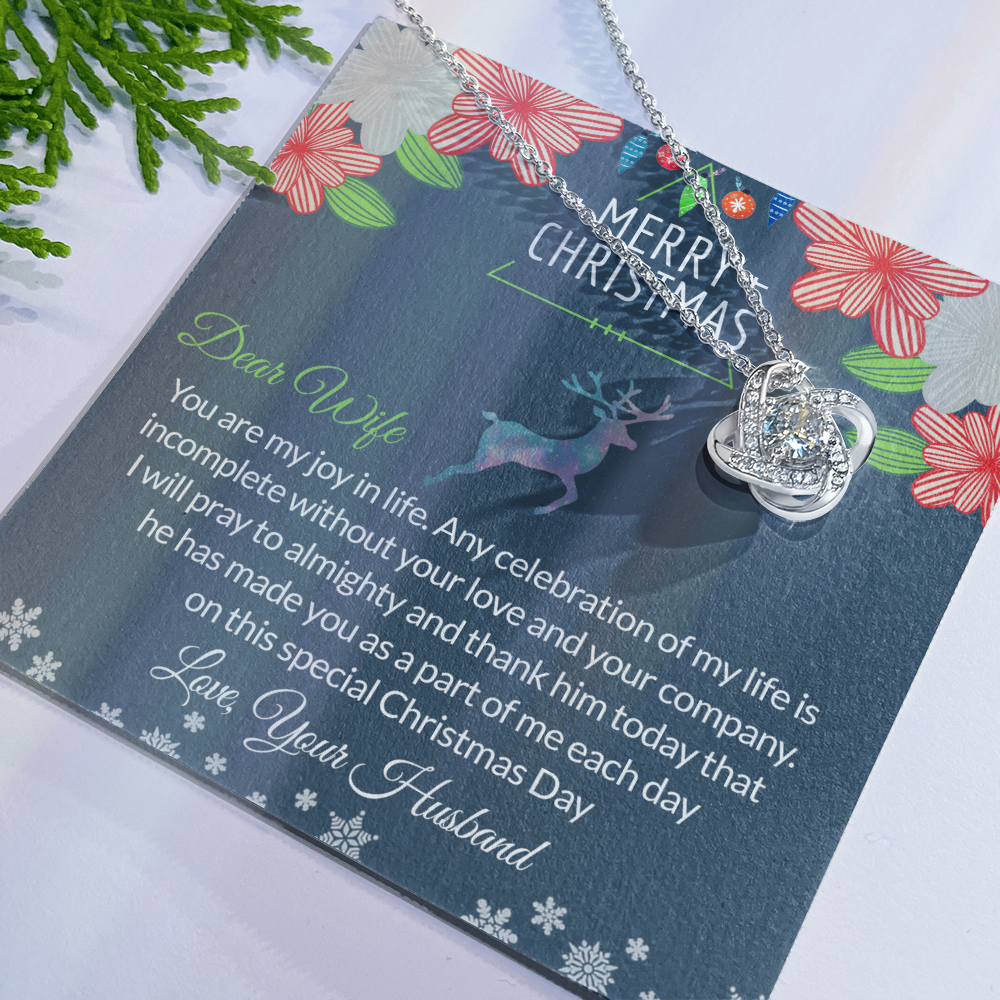 Dear Wife Gift Necklace, To My Wife Necklace From Husband, Merry Christmas Necklace Gift For Wife, Husband To Wife Love Knot Pendant, Christmas Necklace For Wife Christmas, Jewelry Gift For Women