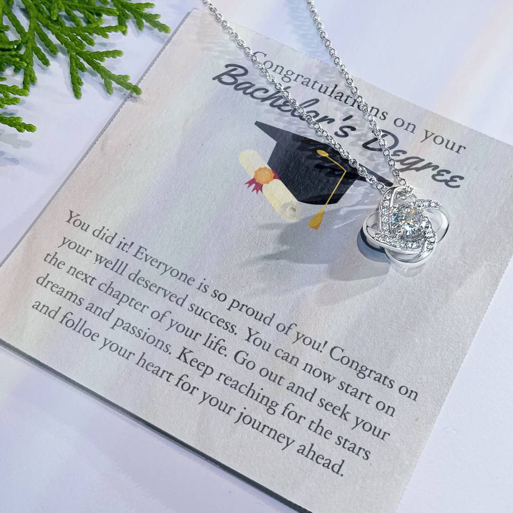 Bachelor's Degree Graduation Gift Necklace, BS Graduate Student Jewelry Gift For Her, Thoughtful Message Card And Box Necklace Gift On PhD Graduation Gift Graduating Class of 2025 Graduation Gift Love Knot Necklace 6323