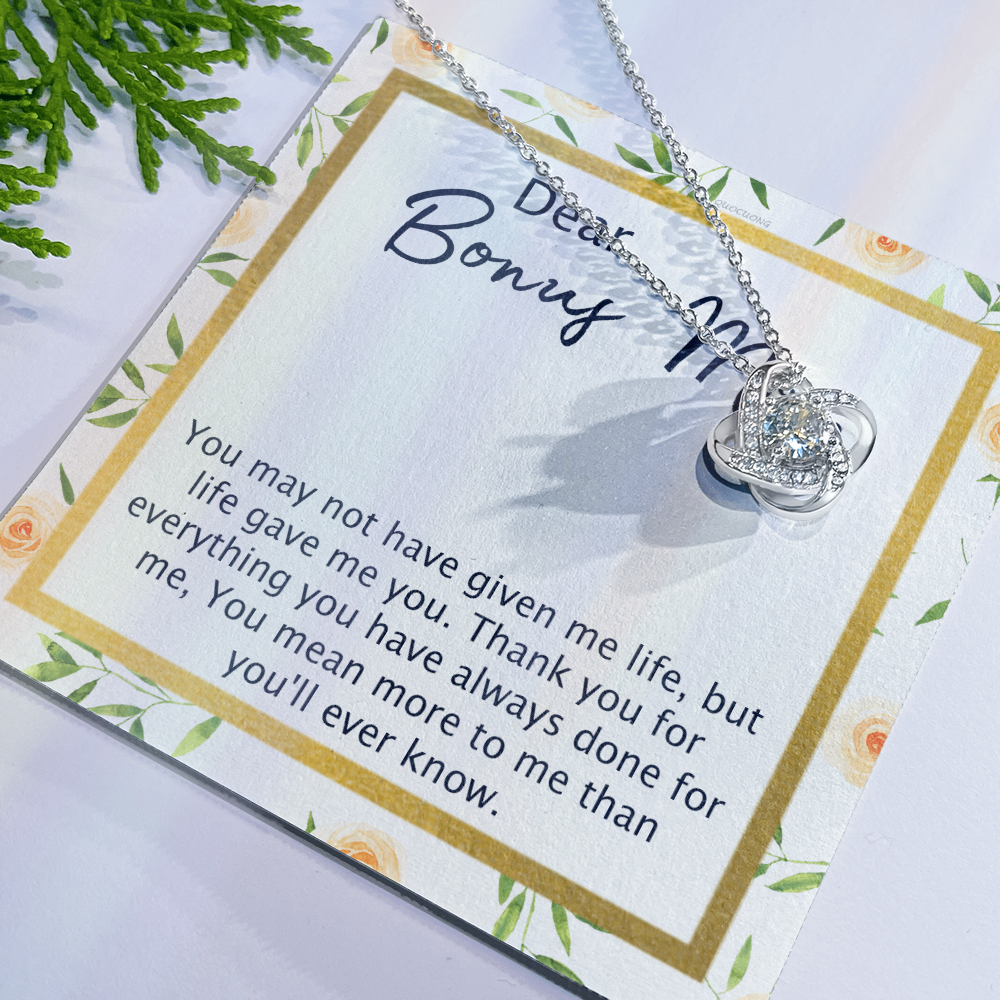 To My Bonus Mom From Bonus Daughter, Mother Daughter Necklace Gift For Her, Thank You For Everything Dear Bonus Mom, Step Mom Gift Necklace On Mother's Day, Anniversary, Birthday, Jewelry For Women