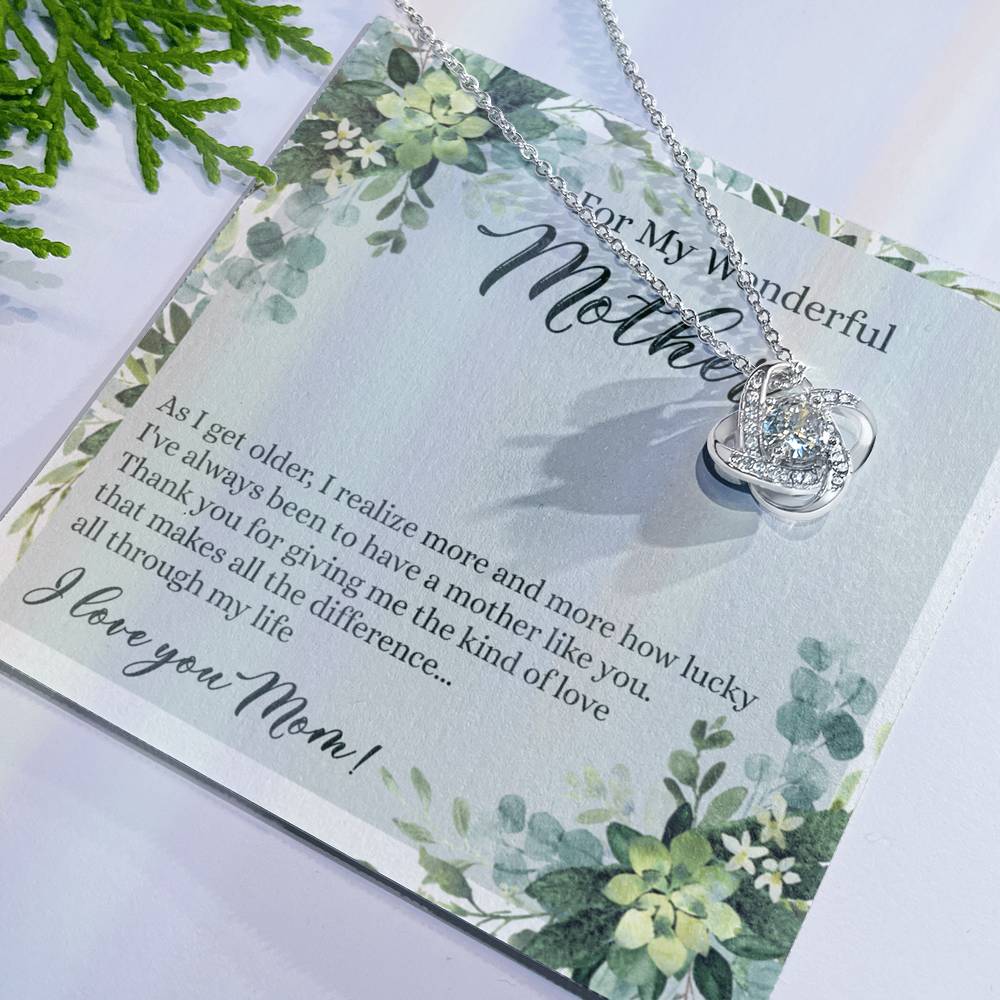 To My Wonderful Mother Love Knot Necklace With Message Card And Gift Box for Mom, Birthday Gift Necklace From Daughter, Mothers Day Necklace Gift for Mom, Thank You Gift Necklace Gift For Women Love Knot Necklace 6323