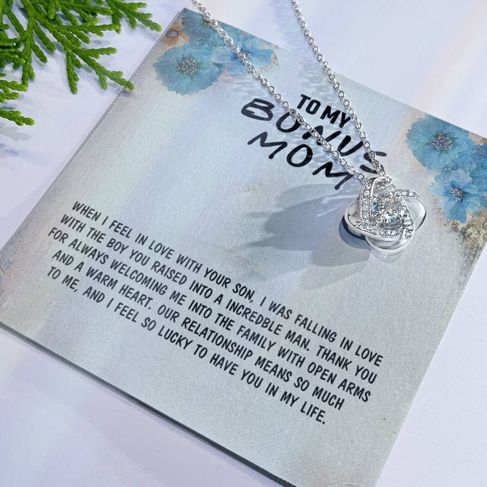 Bonus Mom Necklace, To My Bonus Mom Love Knot Necklace Gift From Son, Jewelry Gift For Women, Bonus Mom Gift Necklace, Mother And Son Necklace Gift For Mom On Birthday Gift Anniversary To Mother Love Knot Necklace 6323