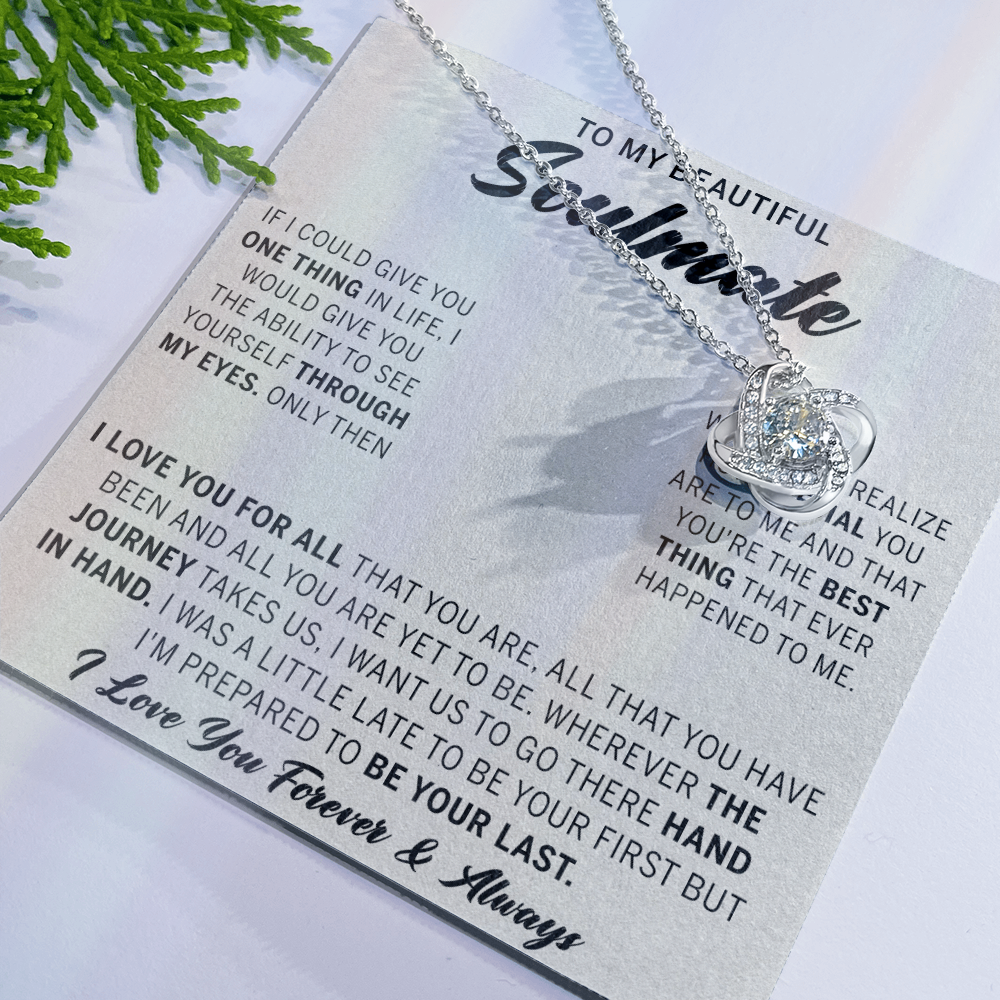 To My Beautiful Soulmate Necklace Gift From Husband, Boyfriend Jewelry Gift for Girls, Soulmate Gift Necklace for Women Love Lnot Pendant Gift for Her Romantic Girlfriend Gift Necklace Message