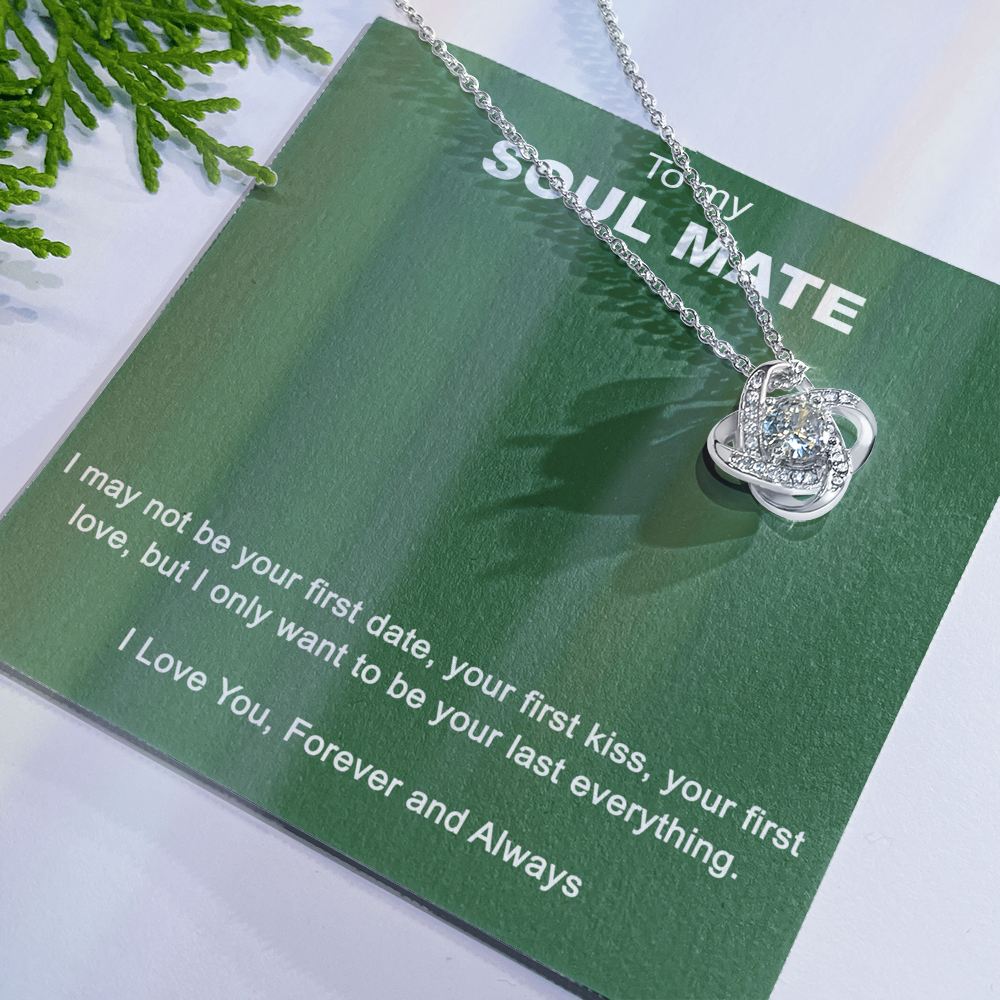To My Soul Mate Love Knot Necklace Gift From Husband, Boyfriend with Message Card Gift For Soulmate Love Knot Pendant, Gift Necklace for Her Romantic Soulmate Gift Pendant, Girlfriend Gifts