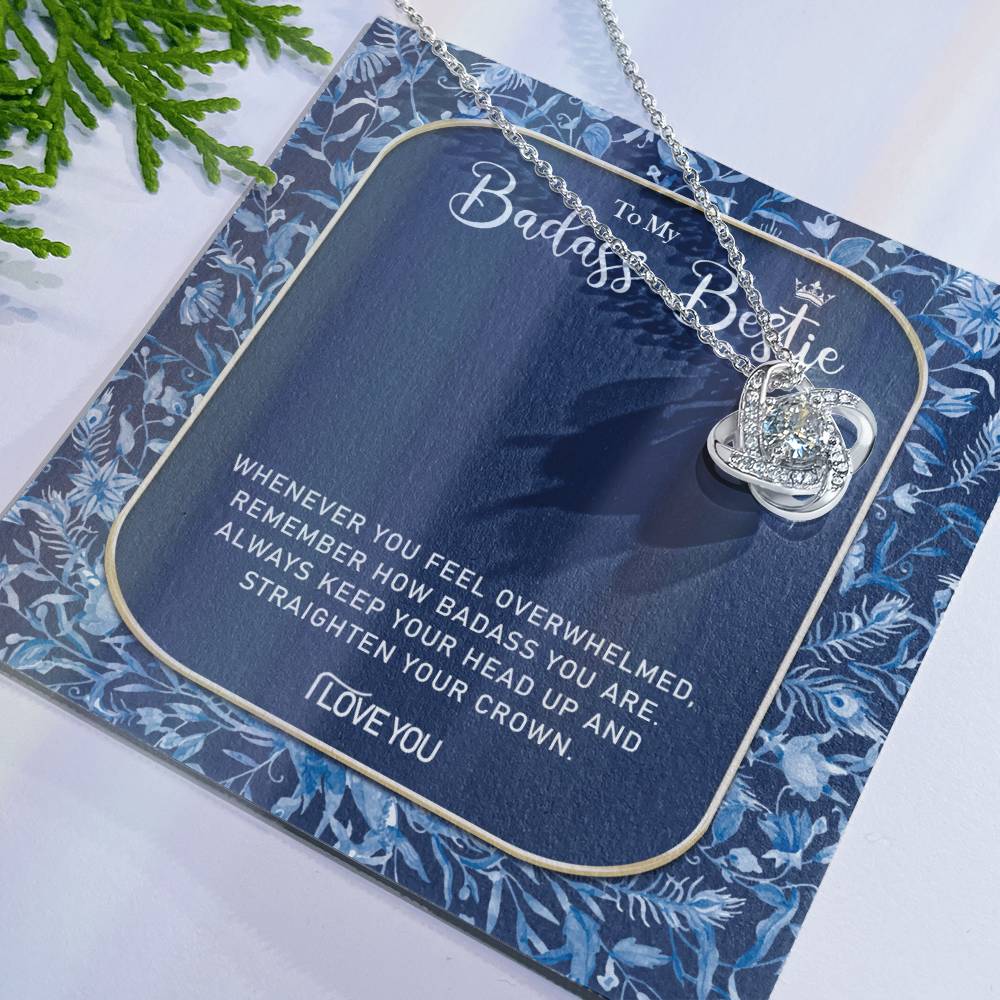 To My Badass Bestie Necklace, Best Friend Gift Necklace, Best Friend Birthday Gift, Best Friend Wedding Gift Pendant, Bridesmaid Gift for Badass Bestie Love Knot Necklace On Valentine's, Anniversary