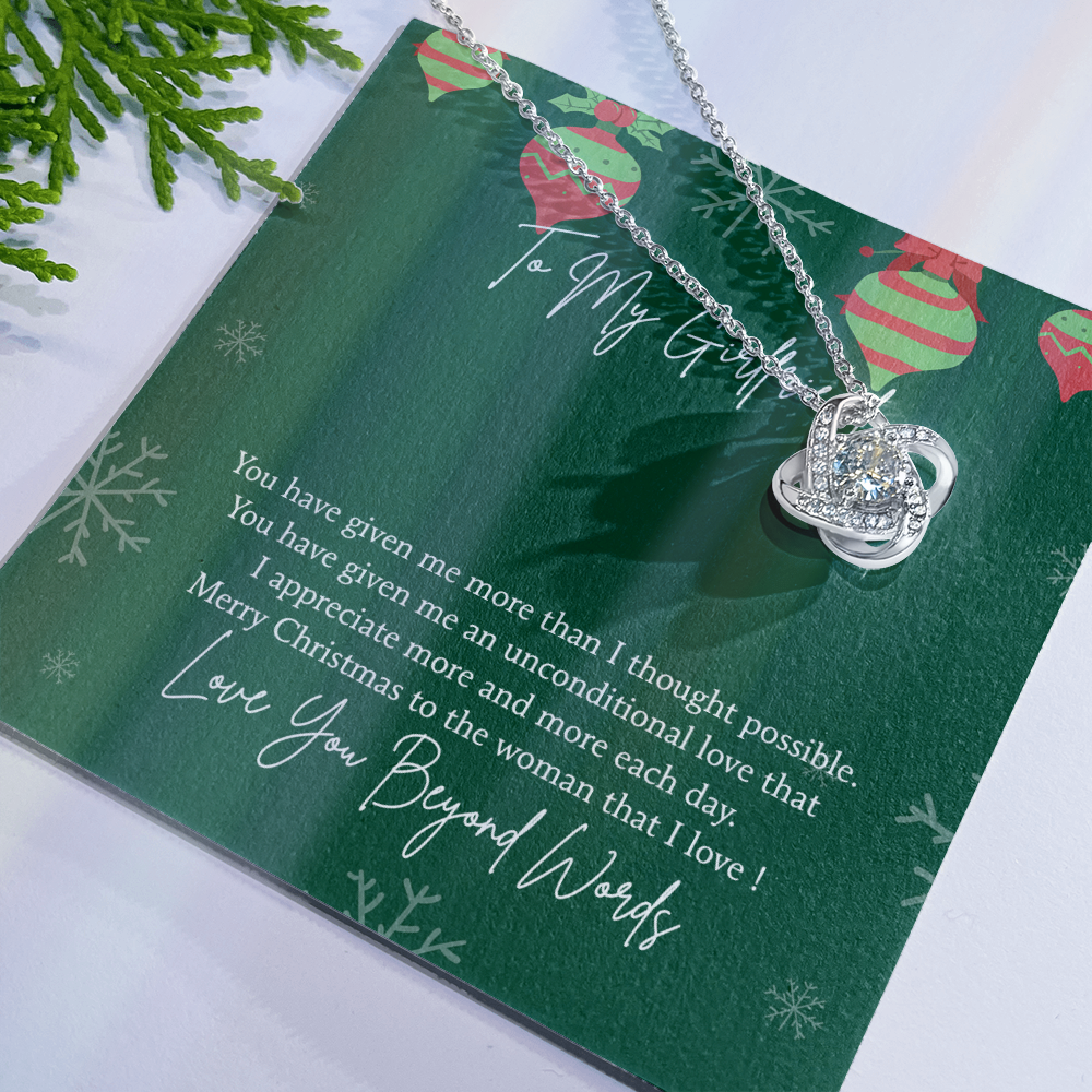 To My Girlfriend Christmas Necklace From Beyond Words, Merry Christmas Necklace To The Women, Girlfriend Gift Necklace, Love Girlfriend From Boy Friend Love Knot Pendant, Boyfriend And Girlfriend