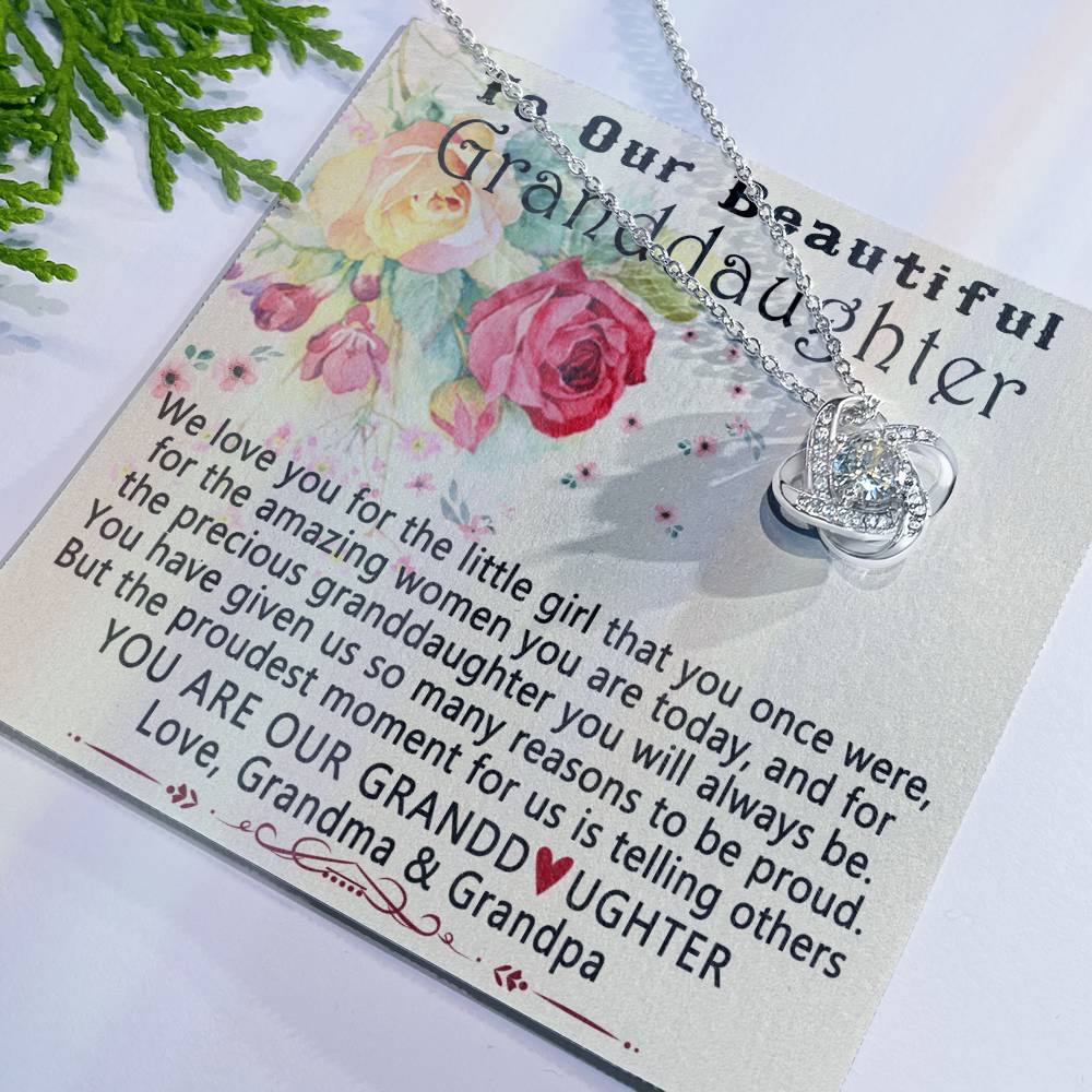 To Our Beautiful Granddaughter Necklace From Grandma And Grandpa To Granddaughter Love Knot Necklace, Gift Necklace To Granddaughtr, You Are Our Grandaughter Necklace Gift For Girls, Little Girl