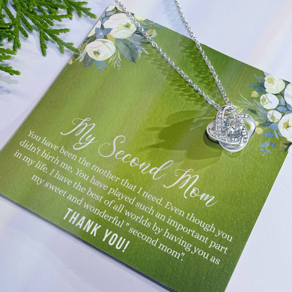 Second Mom Necklace, To My Second Mom Love Knot Necklace Gift From Daughter, Mother And Daughter Gift Necklace Personalized Gift Necklace For Mom, Thank You Love Knot Necklace Gift For Women