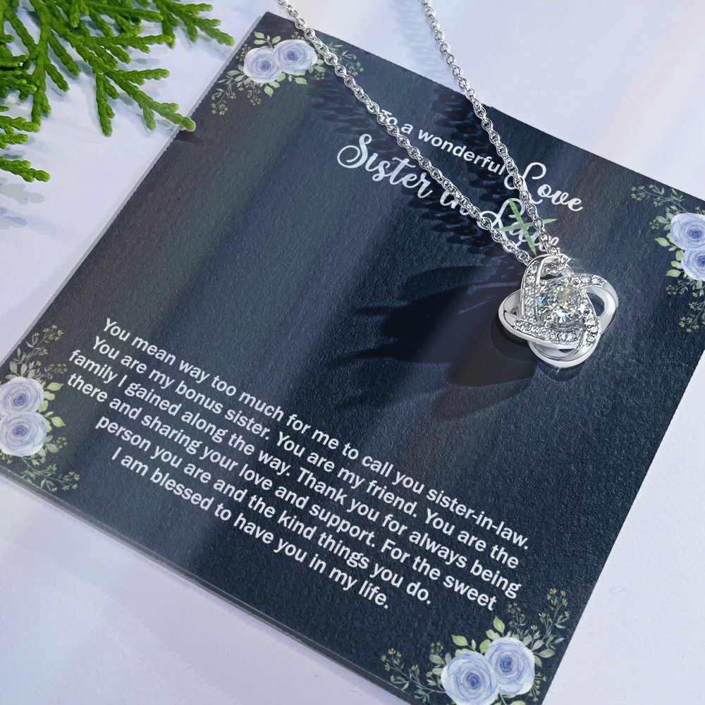 To A Wonderful Sister In Law Love Knot Necklace From Sister, I Love You Sister Gift Necklaces Sister-in-Law Gift Pendant Love Knot Jewelry Gift For Sister In Love Necklace, Unbiological Sister Gift