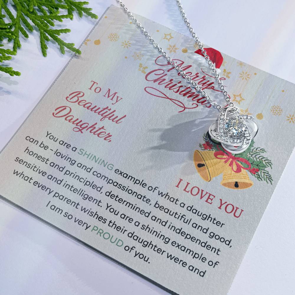 Merry Christmas Daughter Gift Necklace - To My Beautiful Daughter Necklace From Mom, Mother And Daughter Jewelry Gift For Daughter Christmas Gift, Graduation Gift For Daughter I Love You Necklace