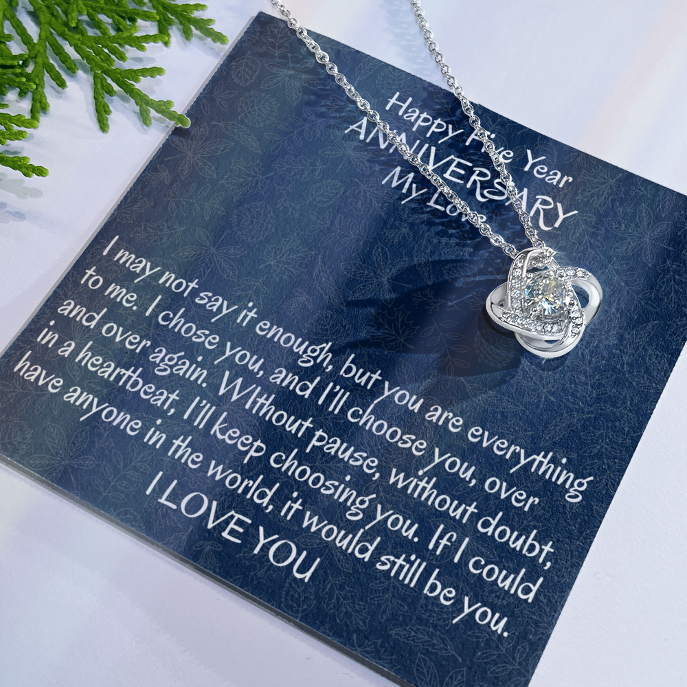 5 Year Gift Anniversary Necklace, To My Wife Necklace From Husband, Wife Love Knot Necklace From Men, Jewelry Gift For Women, Happy Five Year Gift Necklace, Soulmate Gift Love Knot Pendant My Love