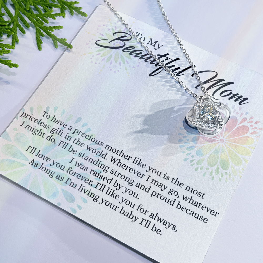 Beautiful Mom Gift Necklace, To My Beautiful Mom Love Knot Necklace From Daughter, Necklace Gift For Mom Mother's Day Necklace Gift For Mom Birthday Gift For Mom Anniversary Jewlry Gift For Women