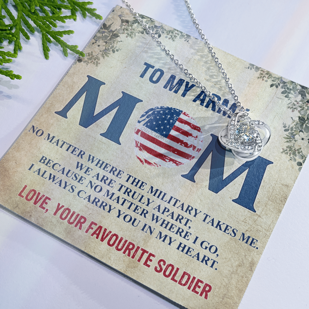 Army Mom Necklace, To My Army Mom Necklace From Daughter, Favourite Soldier Necklace Gift For Mom, Army Mom Love Knot Necklace Gift, Military Mom Gift Necklace, Soldier Mom Necklace Gift For Women