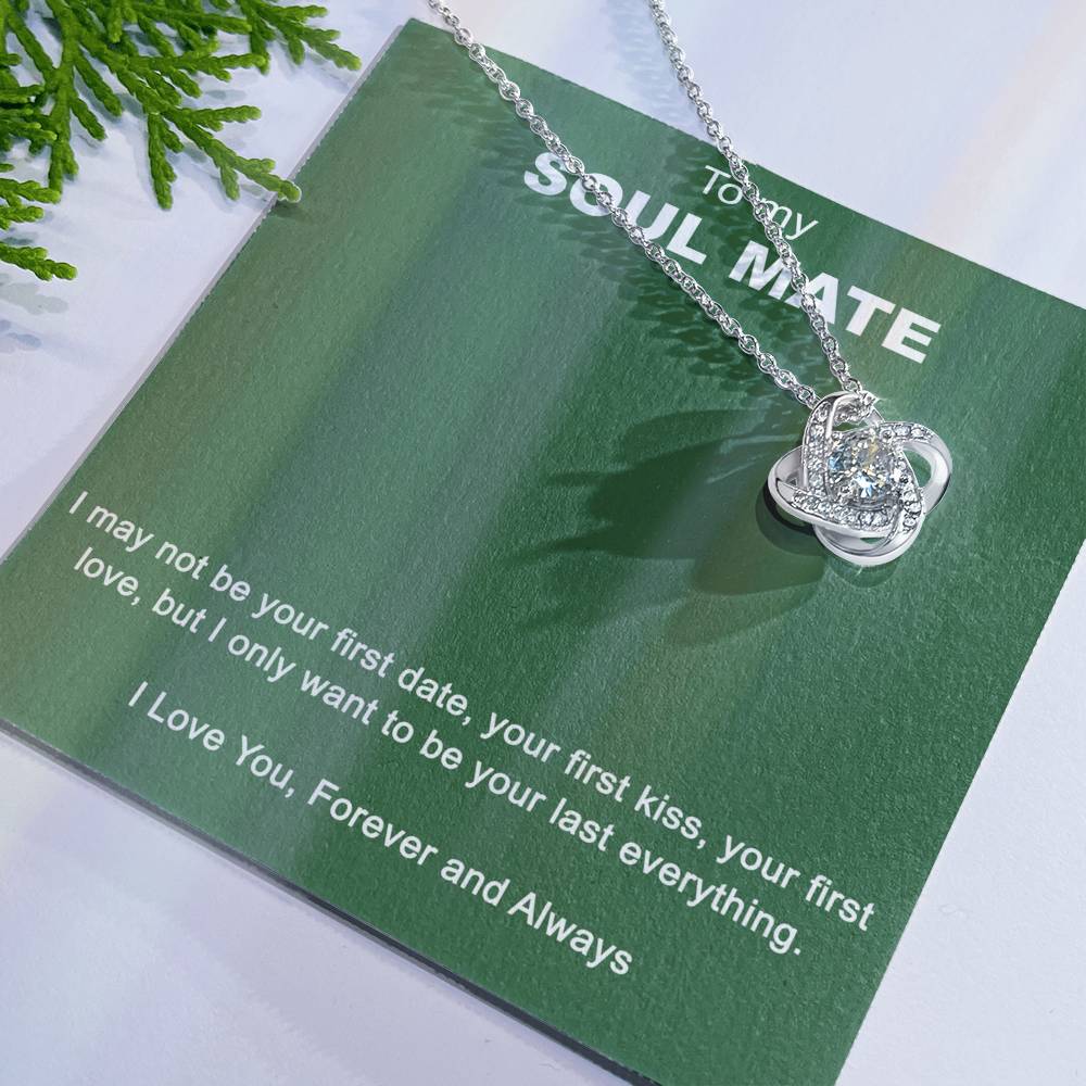 To My Soul Mate Love Knot Necklace Gift From Husband, Boyfriend with Message Card Gift For Soulmate Love Knot Pendant, Gift Necklace for Her Romantic Soulmate Gift Pendant, Girlfriend Gifts