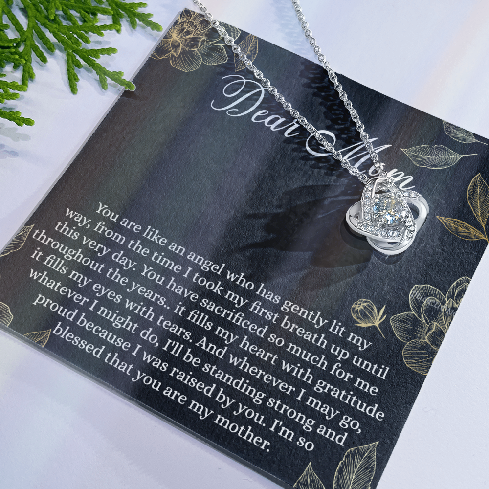 To My Mom Necklace From Daughter, Mom Gift Necklace, Mother And Daughter Gift Love Knot Necklace, Dear Mom Card And Necklace Gift On Mothers Day, Anniversary, Birthday Gifts, Jewelry For Mom