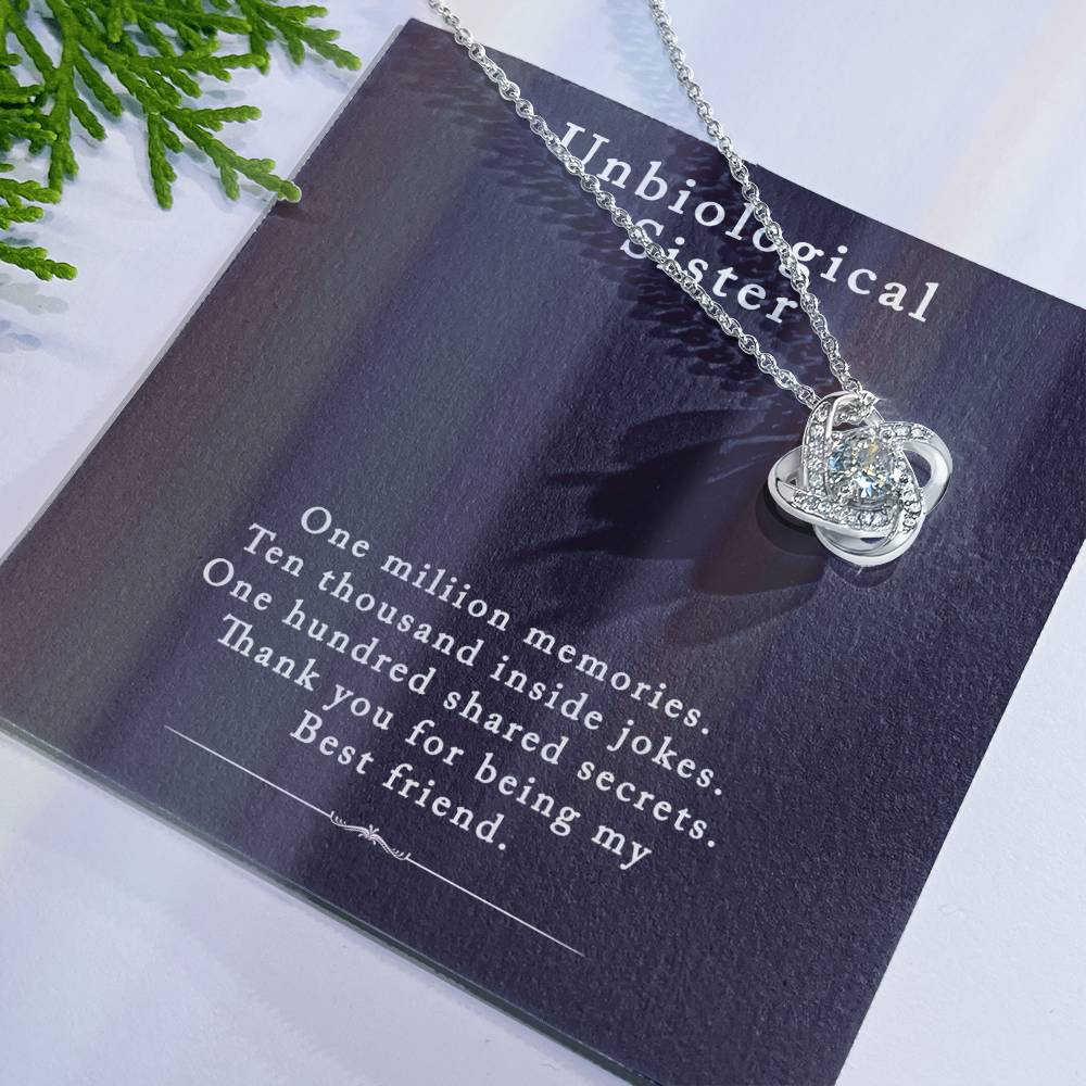 Unbiological Sister Love Knot Necklace, Bonus Sister Gift Necklace, Sister in Law Love Knot Pendant From Brother Sterling Silver Rhinestone Knot Necklace for Sister Birthday Gifts from Sister