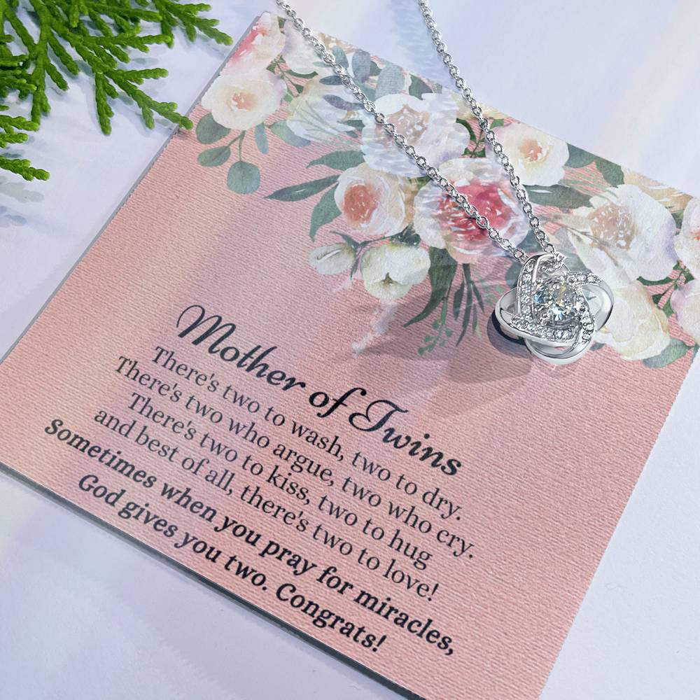 Mom Of Twins Necklace, Jewelry Gift For Mother Of Twins Love Knot Necklace, Parents of Twins, Gift Necklace For New Mom of Twins, Birthday Gift For Mom of Twins Necklace, New Mom Gift Necklace Love Knot Necklace 6323