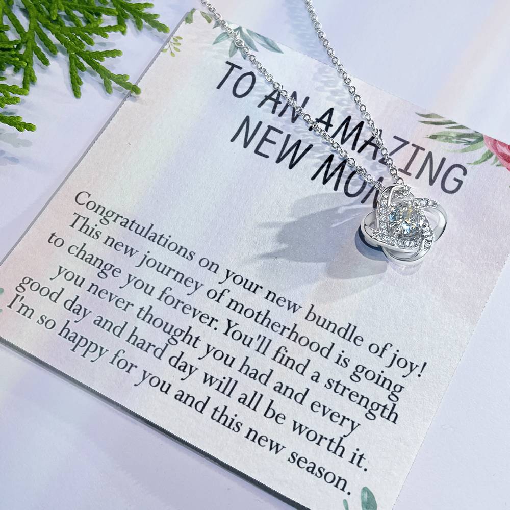 To An Amazing New Mom Necklace, Amazong New Mom Love Knot Necklace Gift for New Mommy, New Mom Gift Necklace 1st New Mother Pregnancy Gift Necklace for Mother's Day Necklace Jewelry Gift for Women