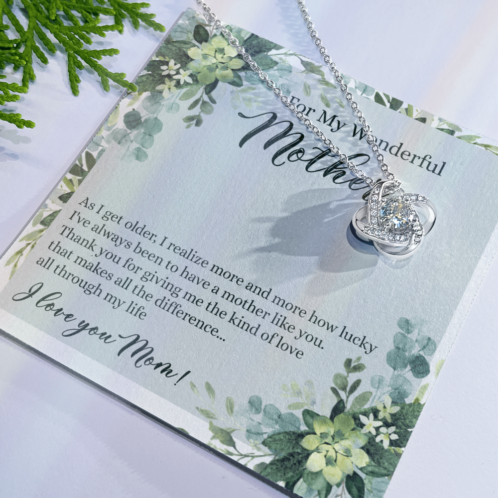 To My Wonderful Mother Love Knot Necklace With Message Card And Gift Box for Mom, Birthday Gift Necklace From Daughter, Mothers Day Necklace Gift for Mom, Thank You Gift Necklace Gift For Women